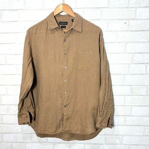 Joseph & Lyman Mens Itailan Linen Button Shirt Small Brown Coastal Old Money